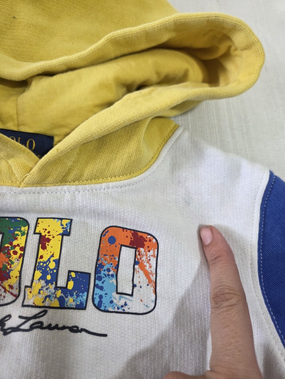 Polo by Ralph Lauren Colorblock Kids Hoodie - Yellow Hood, Red & Blue Sleeves 2t - Picture 5 of 8